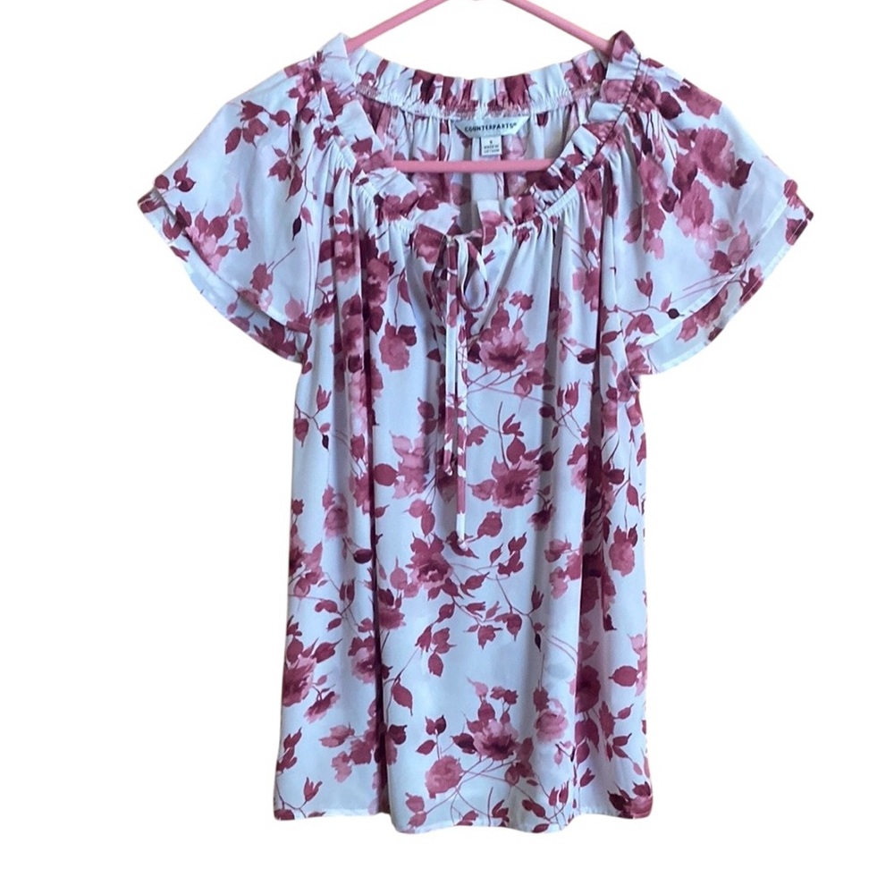Counterparts Floral Blouse White Pink Small Feminine